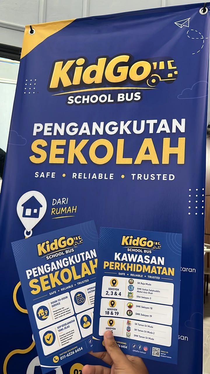 Bunting dan risalah KidGo: Pengangkutan Sekolah dan Kawasan Perkhidmatan